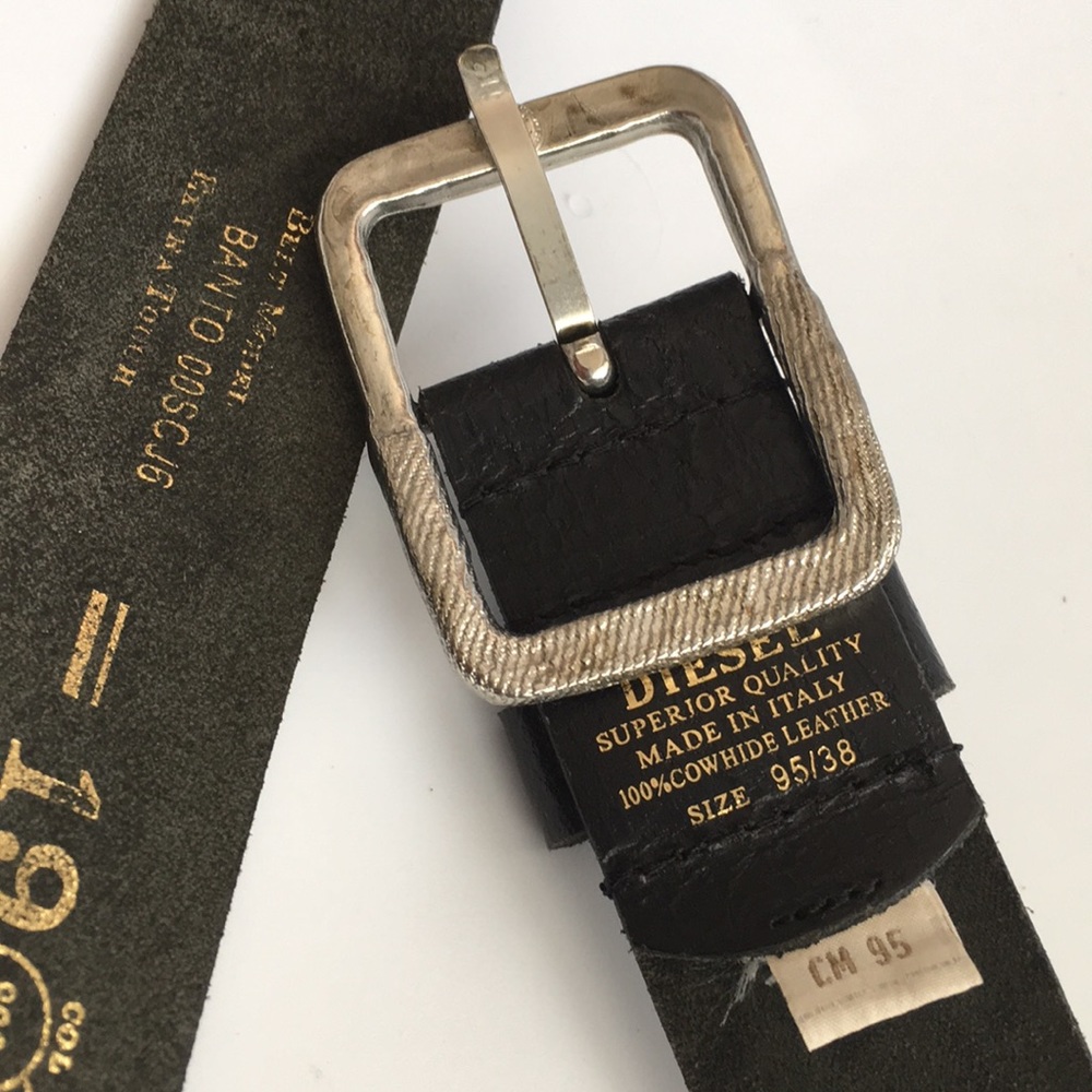 Diesel Black Leather Belt with Silver Buckle